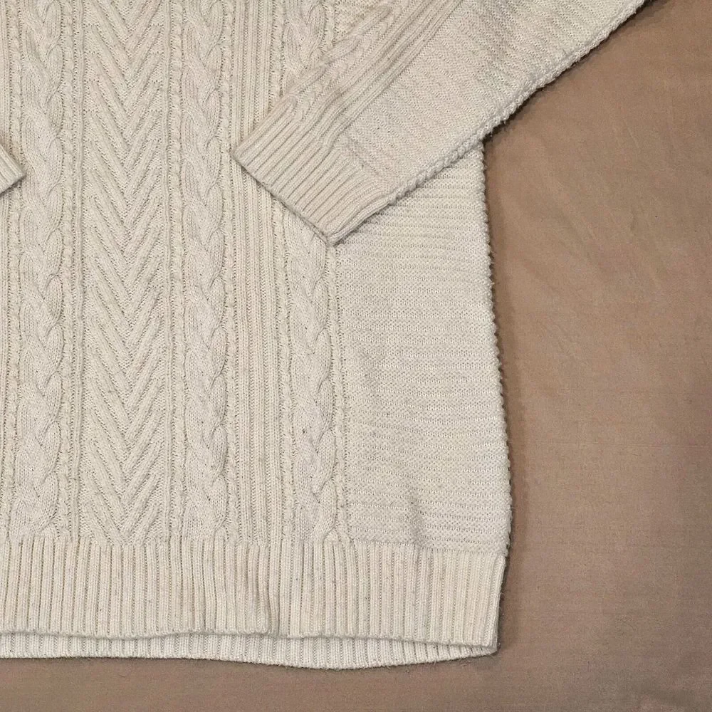 Uniqlo Cream Cable Knit Sweater Womens Chunky Wool Acrylic Blend Crew Neck Large